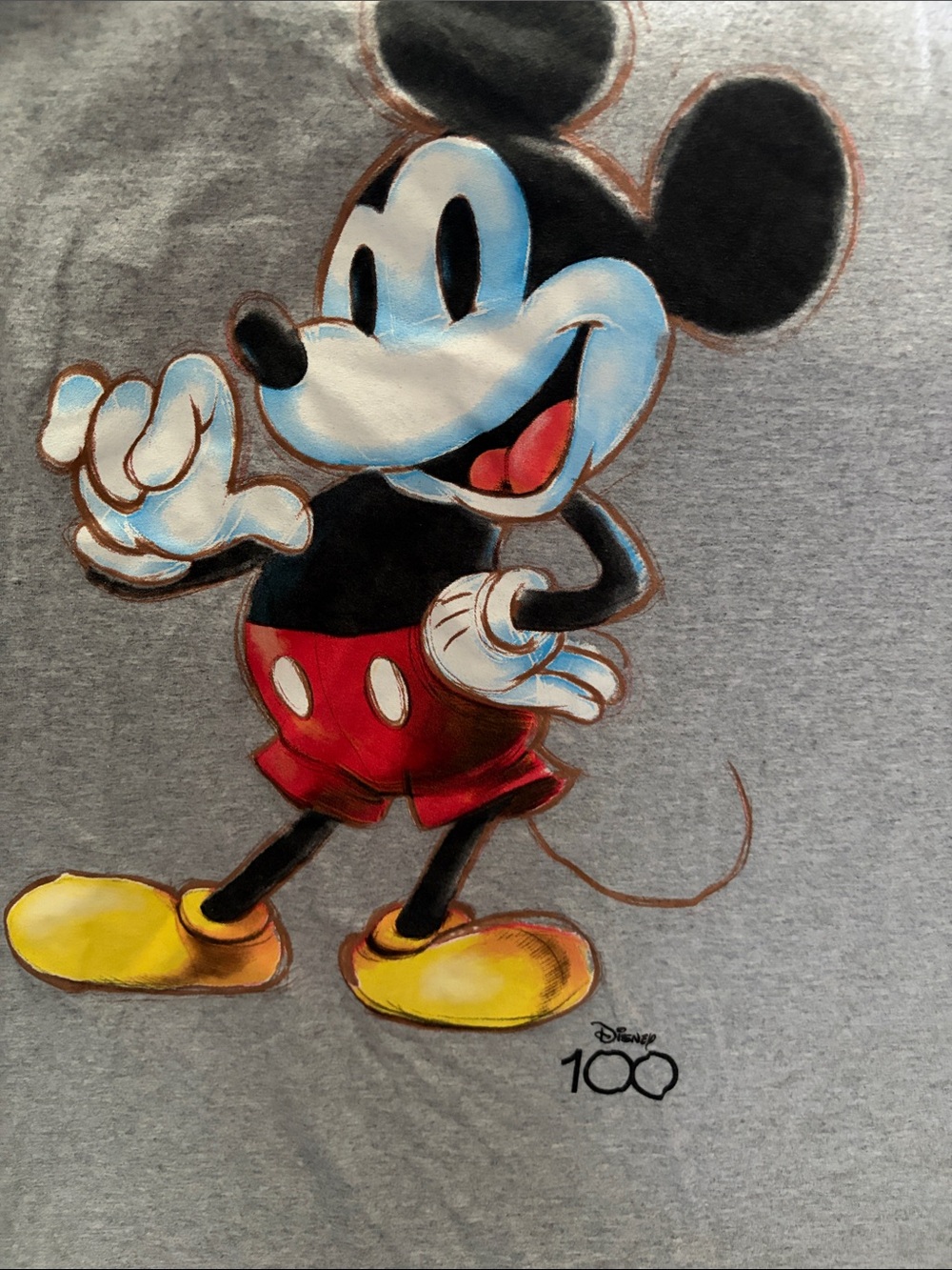 Disney Mickey Mouse Tee — Gray with Red, Yellow & Black